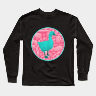 Mint green goose with rose blush pebbles Long Sleeve T-Shirt